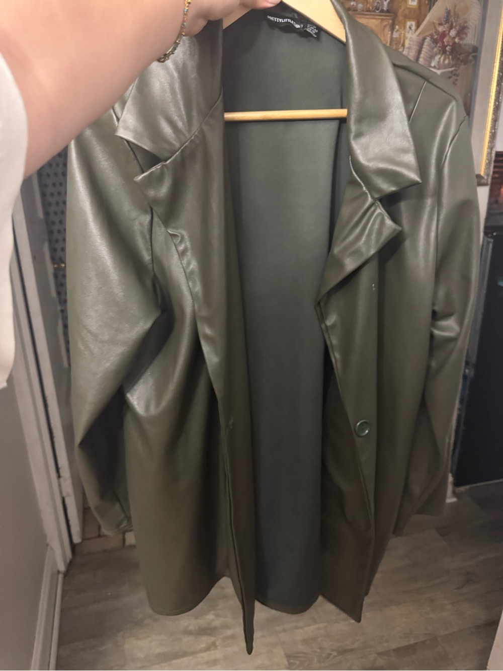 PrettyLittleThing Olive Faux Leather Trench Coat